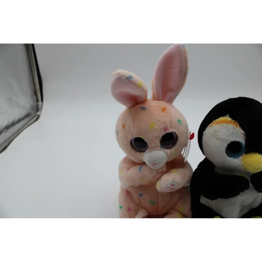Ty Beanie Bellies Plush Peaches Bunny Neve Penguin Pink Black Multi 2 Piece Set